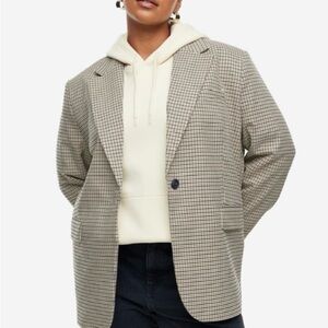 H&M Women's Black and Cream Checkered Blazer